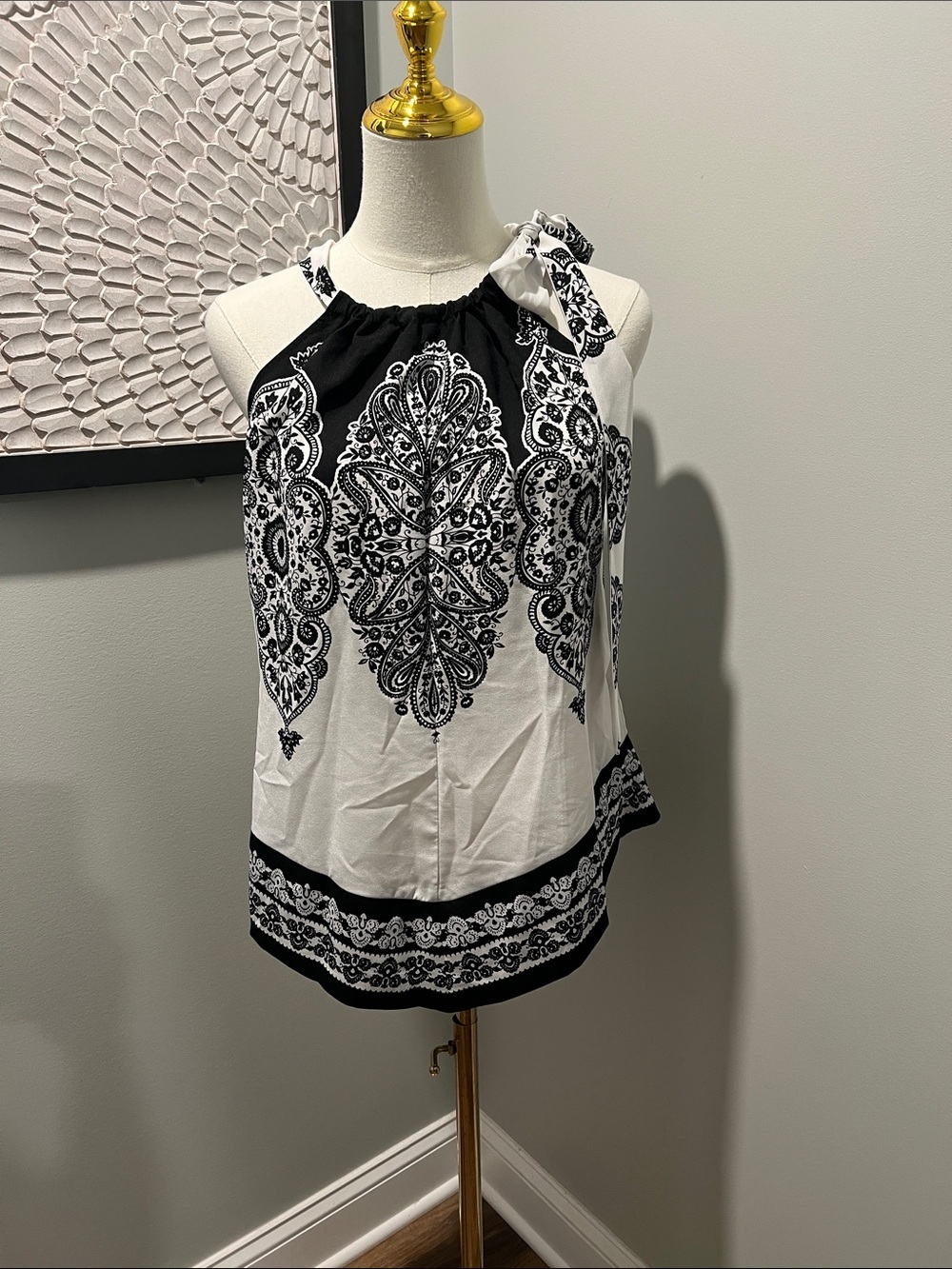 New York & Company Black and White Tie-Shoulder Halter Camisole